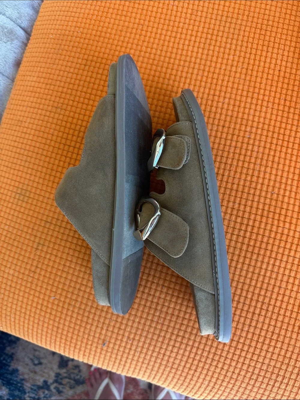 Universal Thread Taupe Suede Double Buckle Slide Sandals